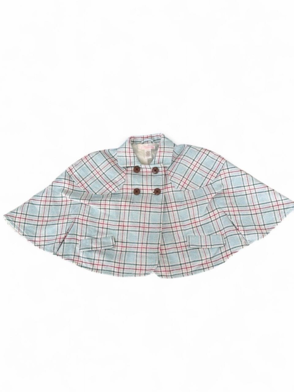 Janie and Jack Light Blue Plaid Cape with Red & Navy Trim size 2-3Y
